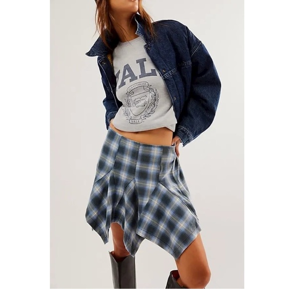 Free People Fairy Grunge 90s Xia Tartan Plaid Mini Skirt Size Medium Shark Bite - Picture 6 of 13